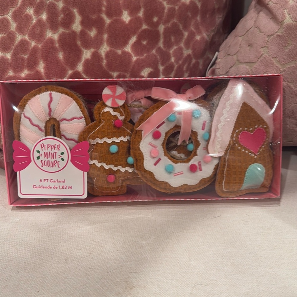 Peppermint square 6 ft Christmas garland waffle donuts gingerbread house